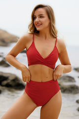 Revneu  Solid Color Twist High Waist Classic Bikini