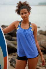 Revneu  Patchwork Sporty Scoop Neck Racerback Tankini