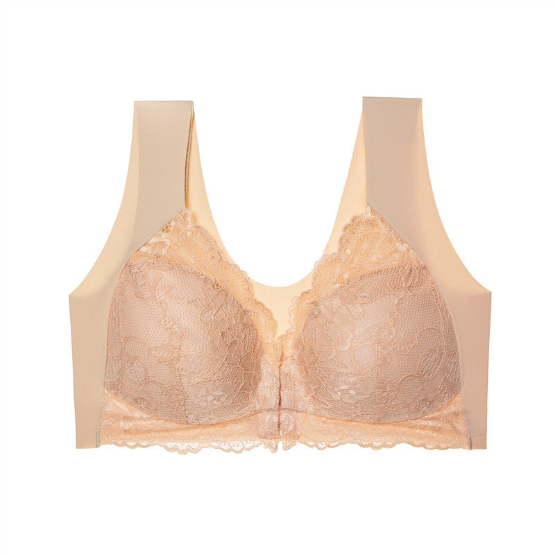 Lace Seamless Wirefree Push-up Pus size Full Coverage Bra Nude