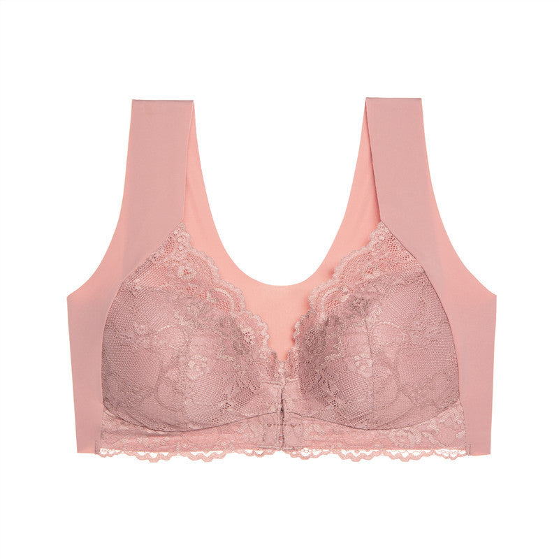 Lace Seamless Wirefree Push-up Pus size Full Coverage Bra Pink