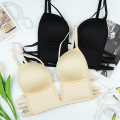 Deep V-Cup Plunge Low Back Push-up Bra Black