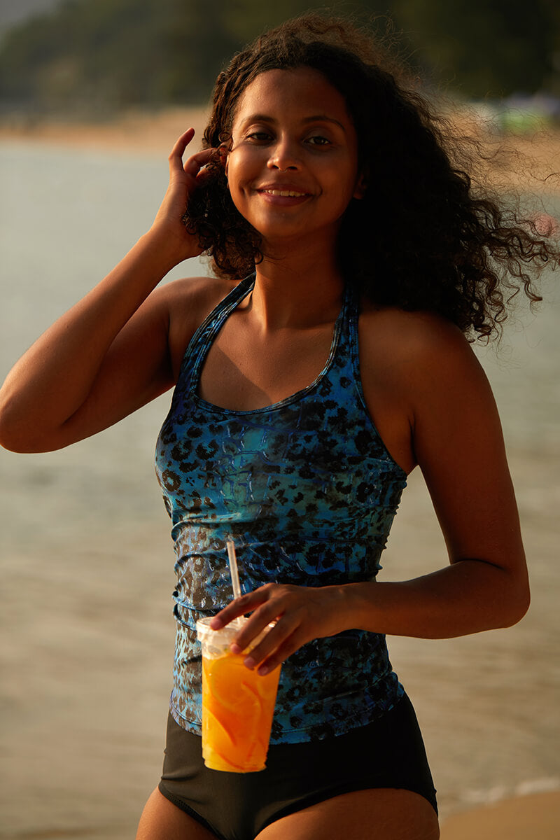 Revneu  Floral Print Halter Collar Feminine Tankini