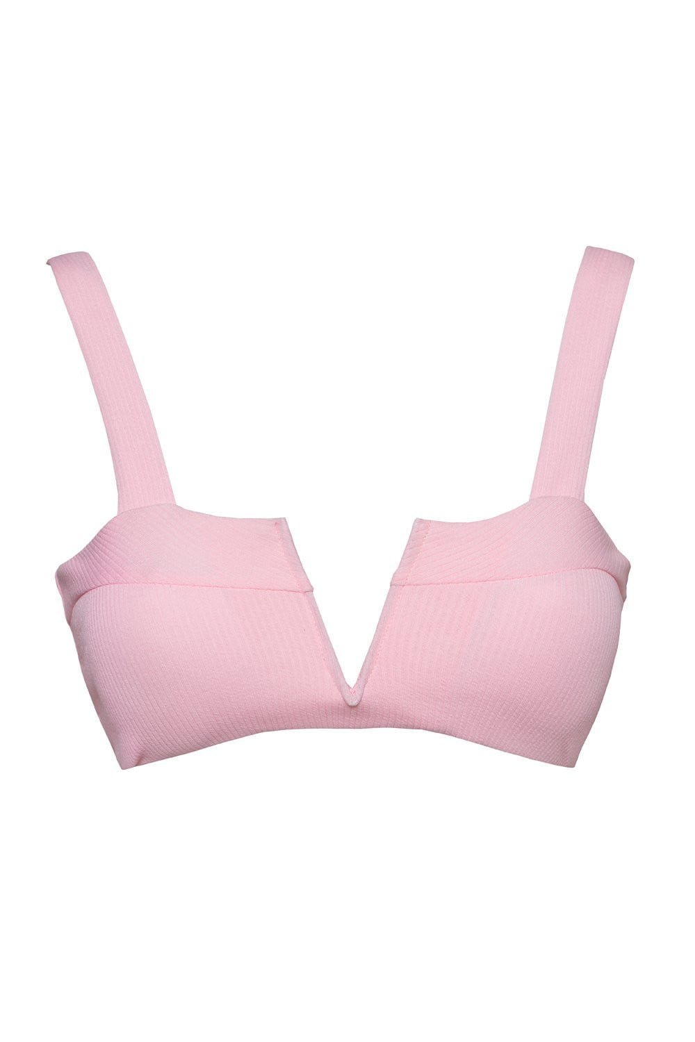 Pink Ribbed Front V Wire Bikini Top