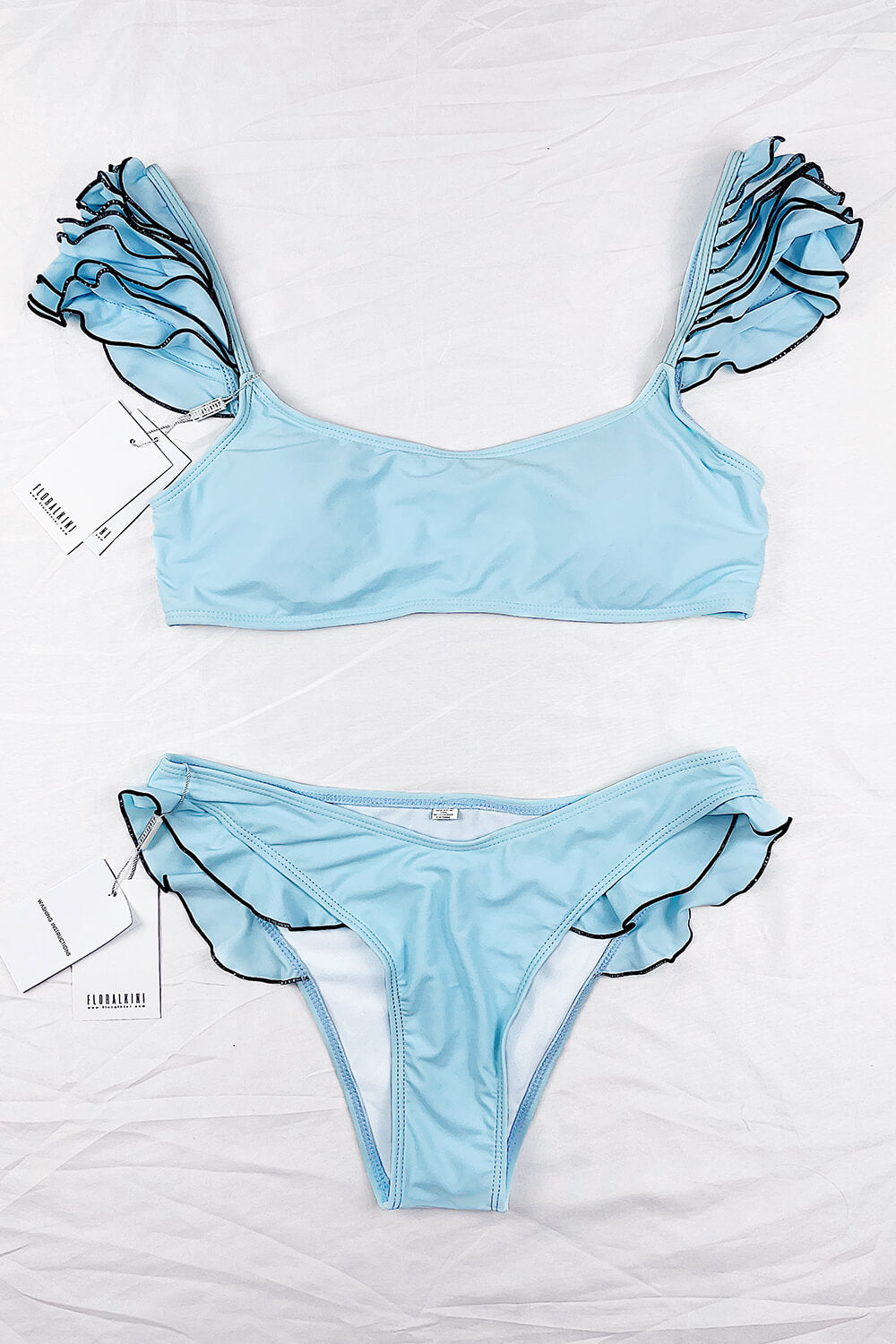 Sky Blue Ruffle Shoulder Bikini Top