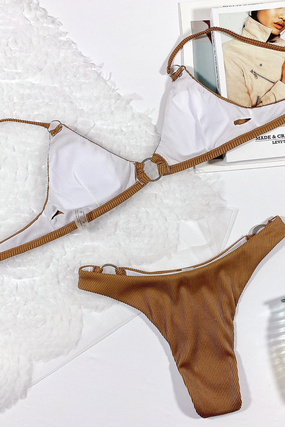 Chocolate Ribbed Ring Side Bikini Bottoms