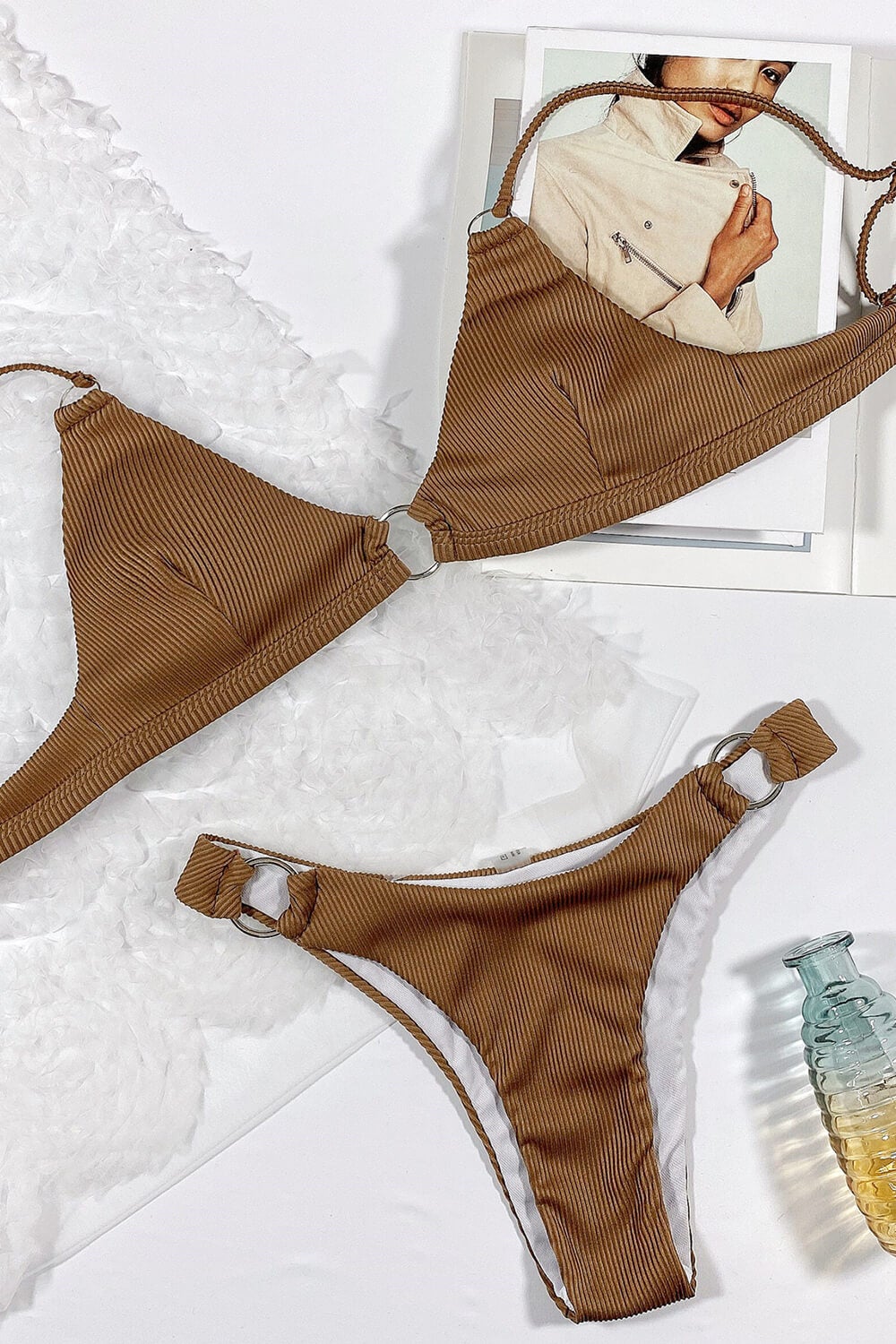 Chocolate Ribbed Ring Side Bikini Bottoms