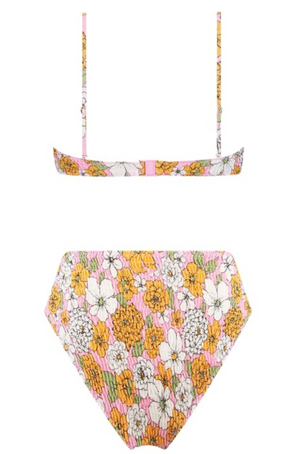 Hot Pink Floral Ruched High Waisted Bikini Bottom