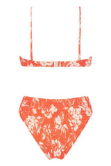 Salmon Floral Ruched High Waisted Bikini Bottom