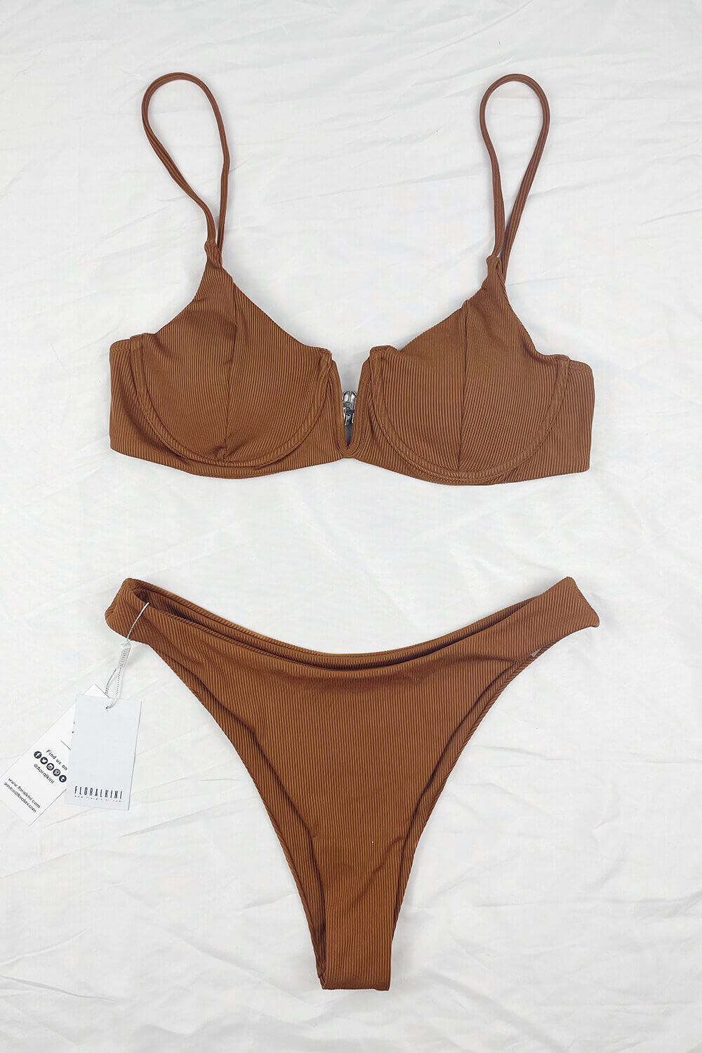 Brown Ribbed Bikini Bottoms