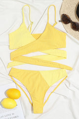 Yellow Rib Colorblock High-Waist Bikini Bottoms