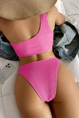 Hot Pink Crinkle High-Waist Bikini Bottoms