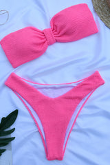 Hot Pink Crinkle Bandeau Bow Bikini Top