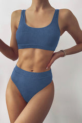 Blue Ribbed High Waist Bikini Bottom