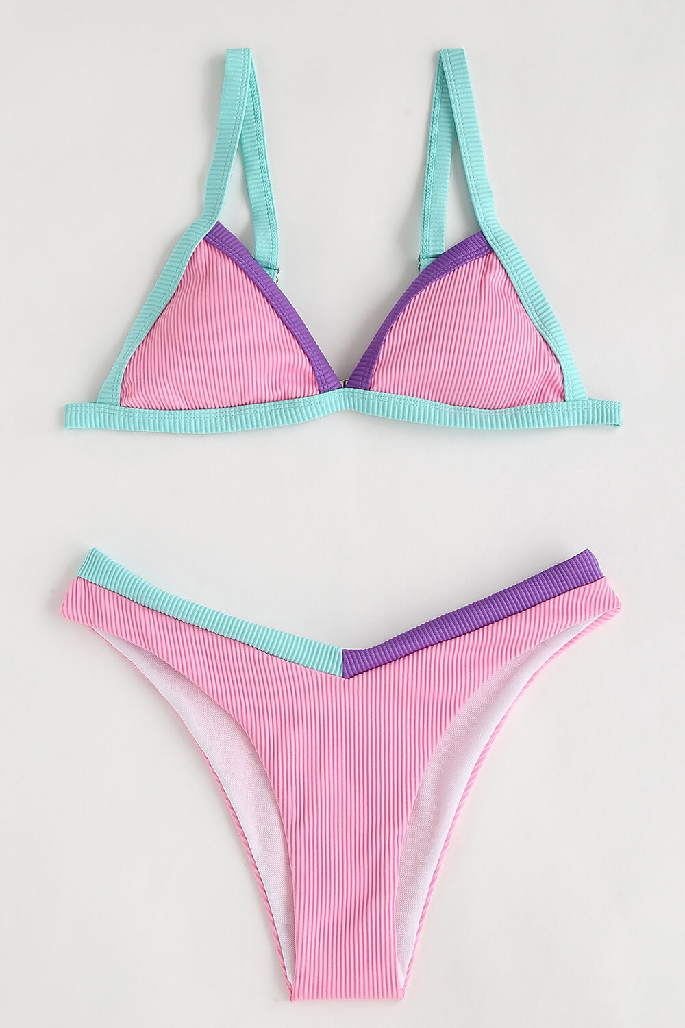 Pink Ribbed Colorblock Bikini Bottoms