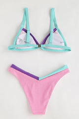 Pink Ribbed Colorblock Bikini Bottoms