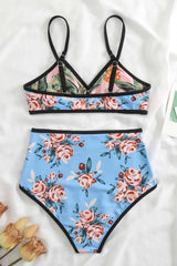 Floral & Pineapple Print V-Neck Reversible High-Waist Bikini Set