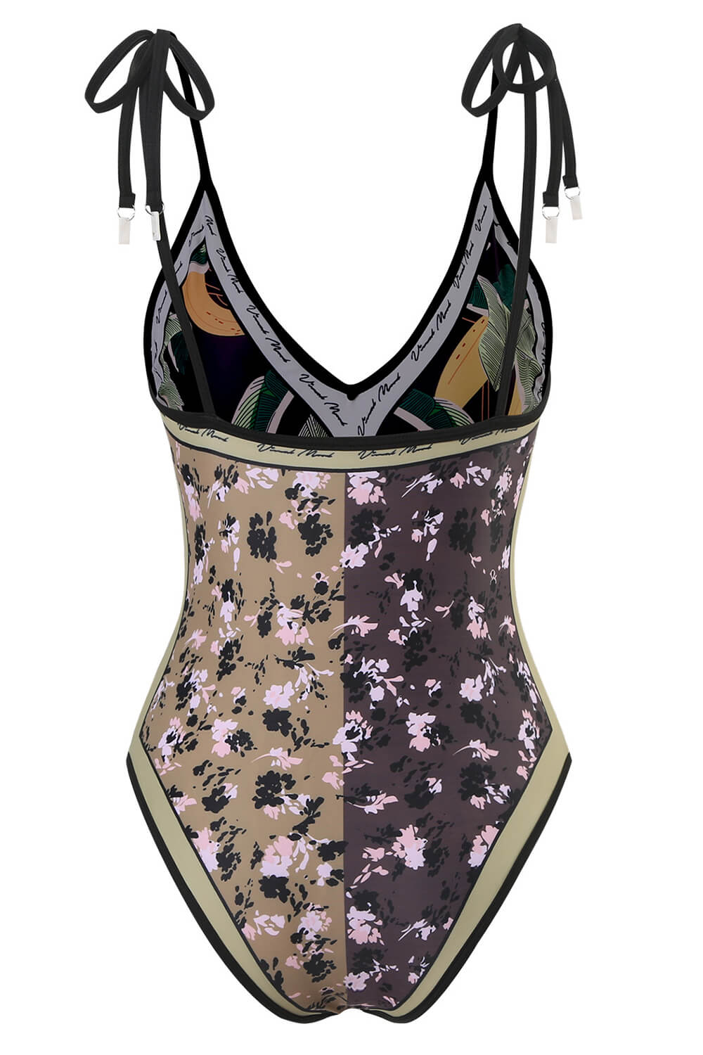 Floral & Banana Print Plunge Reversible Tie-Shoulder One Piece Swimsuit