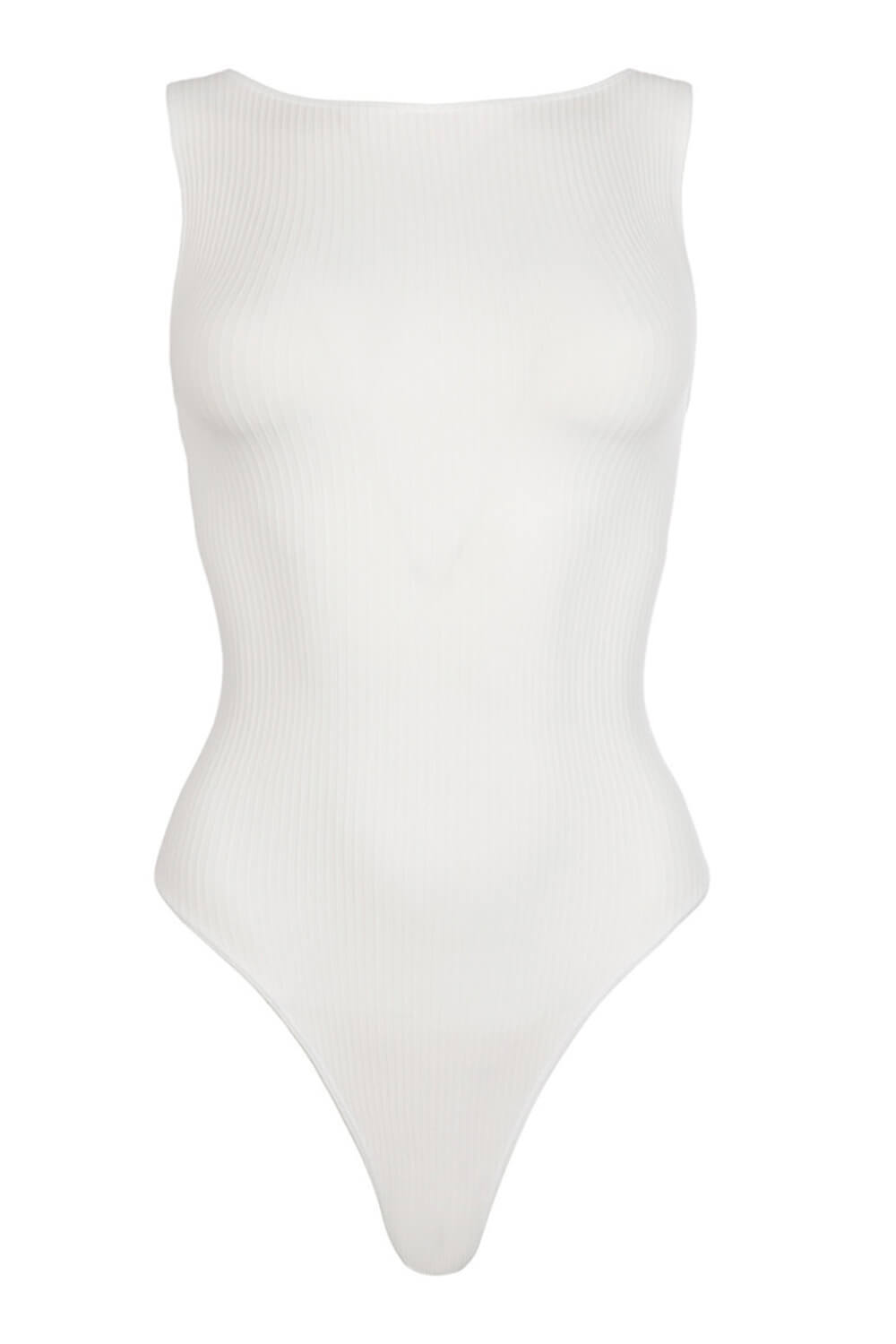 Ribbed High Neck One Piece Swimsuit - Black/White