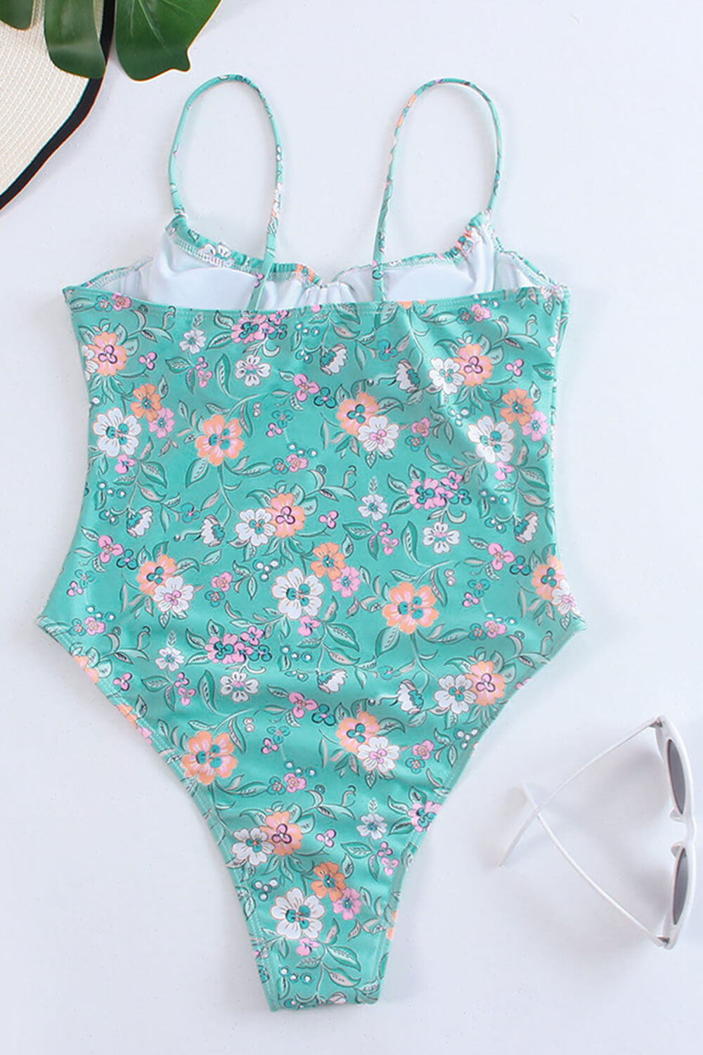 Blossom Tie Front Underwire One Piece Swimsuit - Aqua