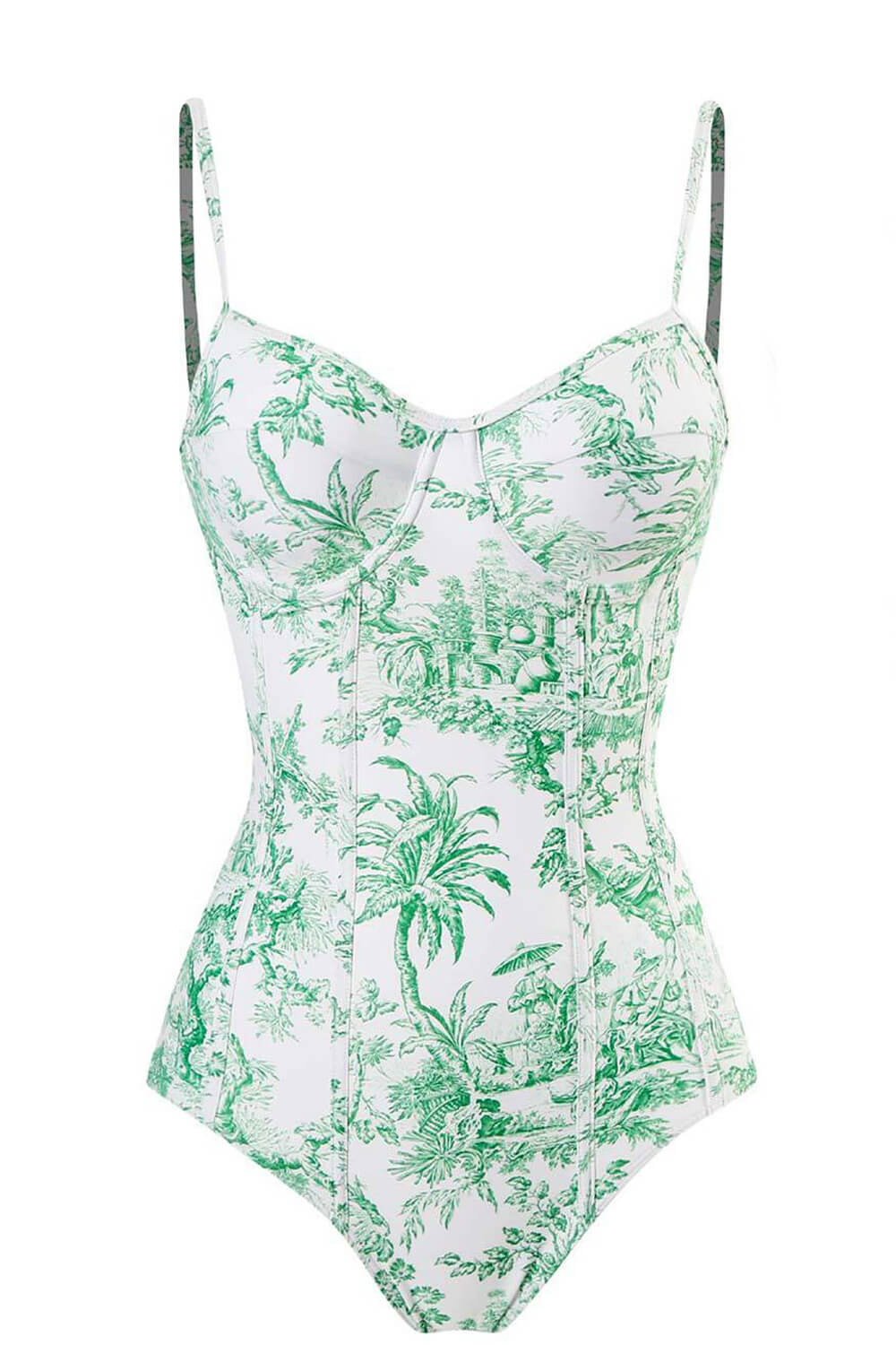 Jungle Printed Balconette One Piece Swimsuit - Blue/Green