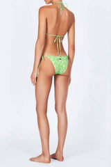 Lime Floral Crinkle Halter Tie Side Bikini Set