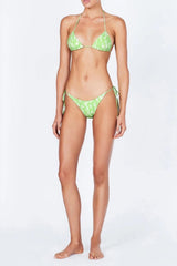 Lime Floral Crinkle Halter Tie Side Bikini Set