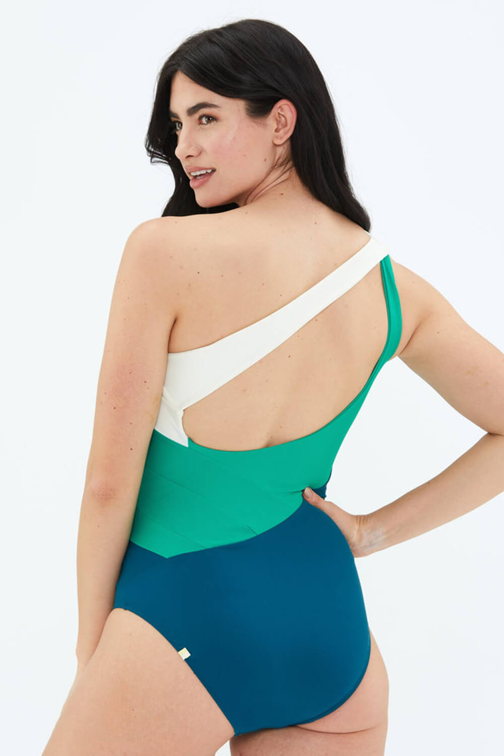 Colorblock One Shoulder One Piece Swimsuit