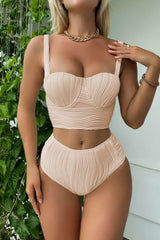 Wave Textured Sweetheart Underwire Longline High Waisted Bikini Set