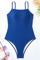 Diagonally Striped Print Square Neck One Piece Swimsuit