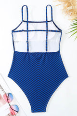 Diagonally Striped Print Square Neck One Piece Swimsuit