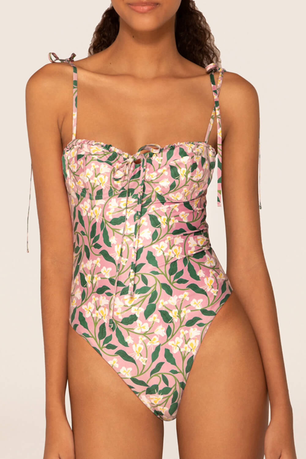 Floral Sweetheart Tie Shoulder One Piece Swimsuit