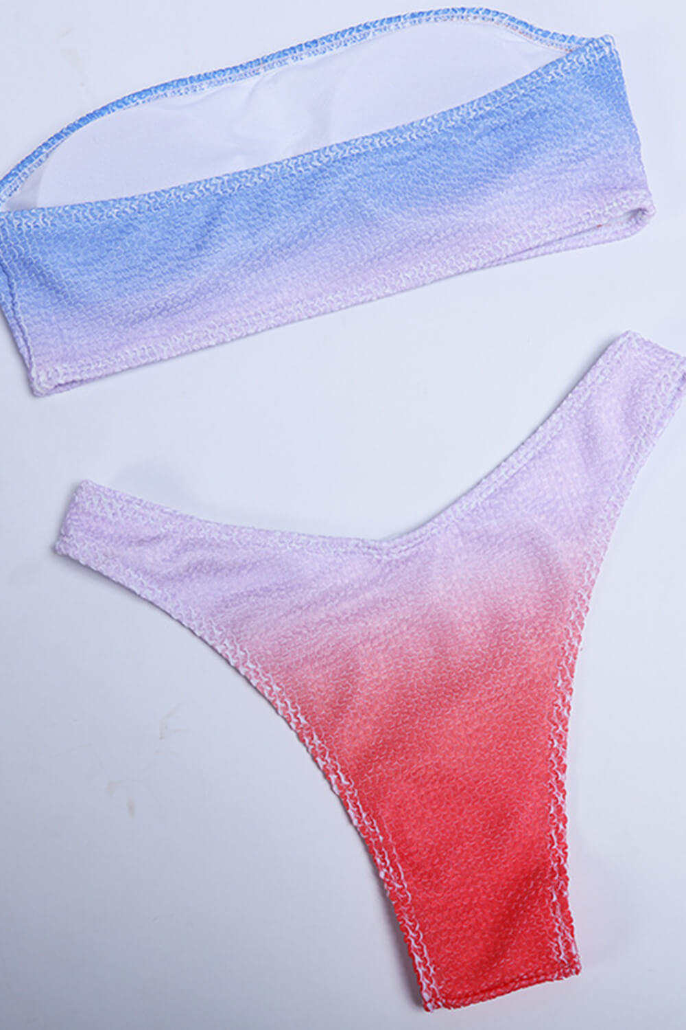 Multicolor Crinkle Ombre Bandeau Bikini Set