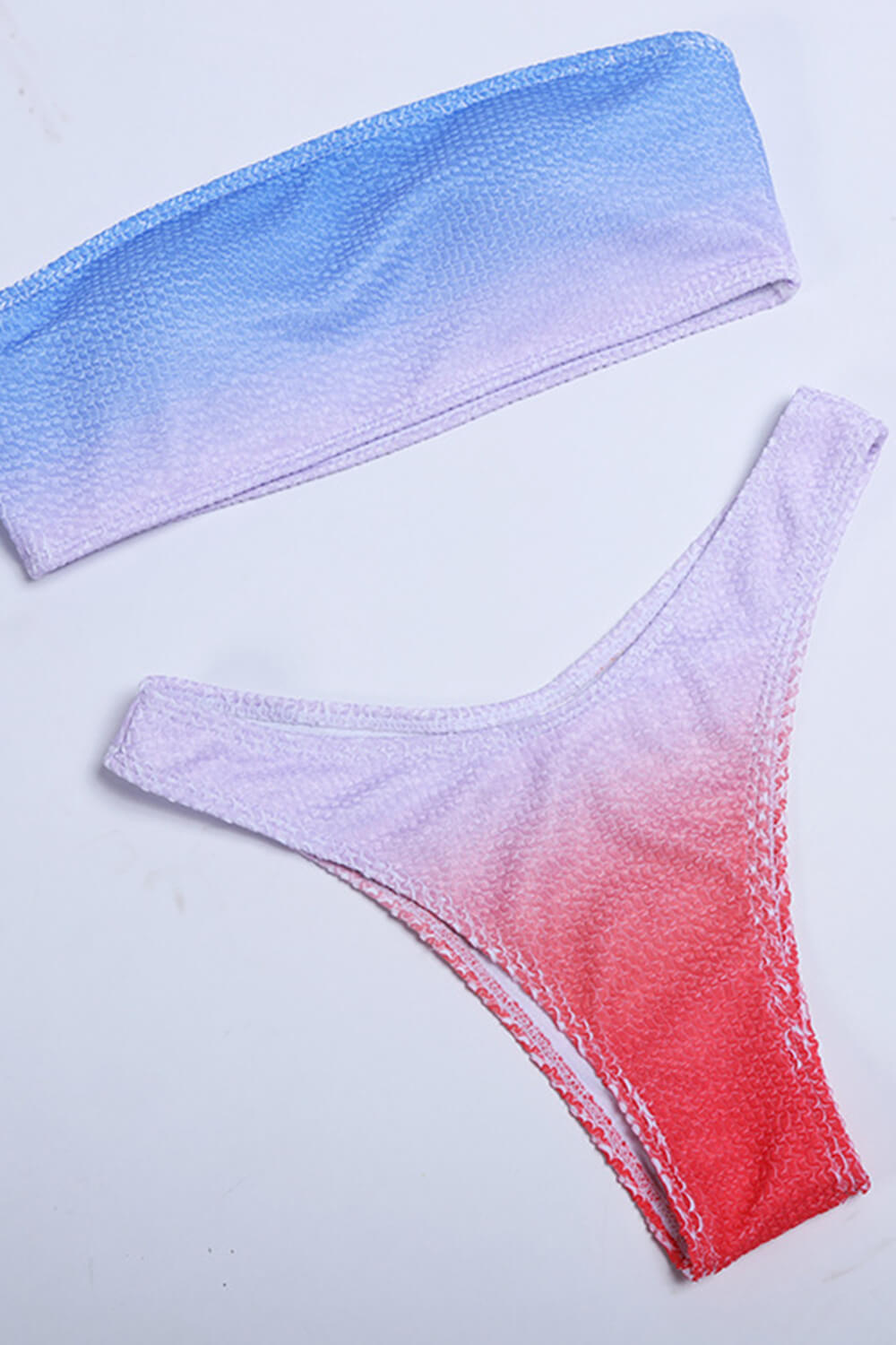 Multicolor Crinkle Ombre Bandeau Bikini Set