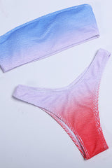 Multicolor Crinkle Ombre Bandeau Bikini Set