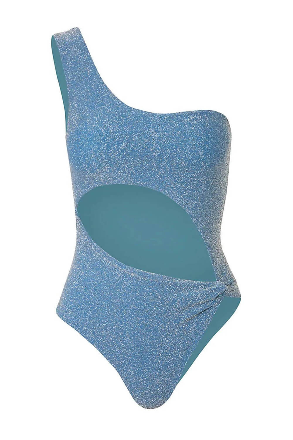 Metallic Blue Cut Out One-Shoulder One-Piece Swimsuit