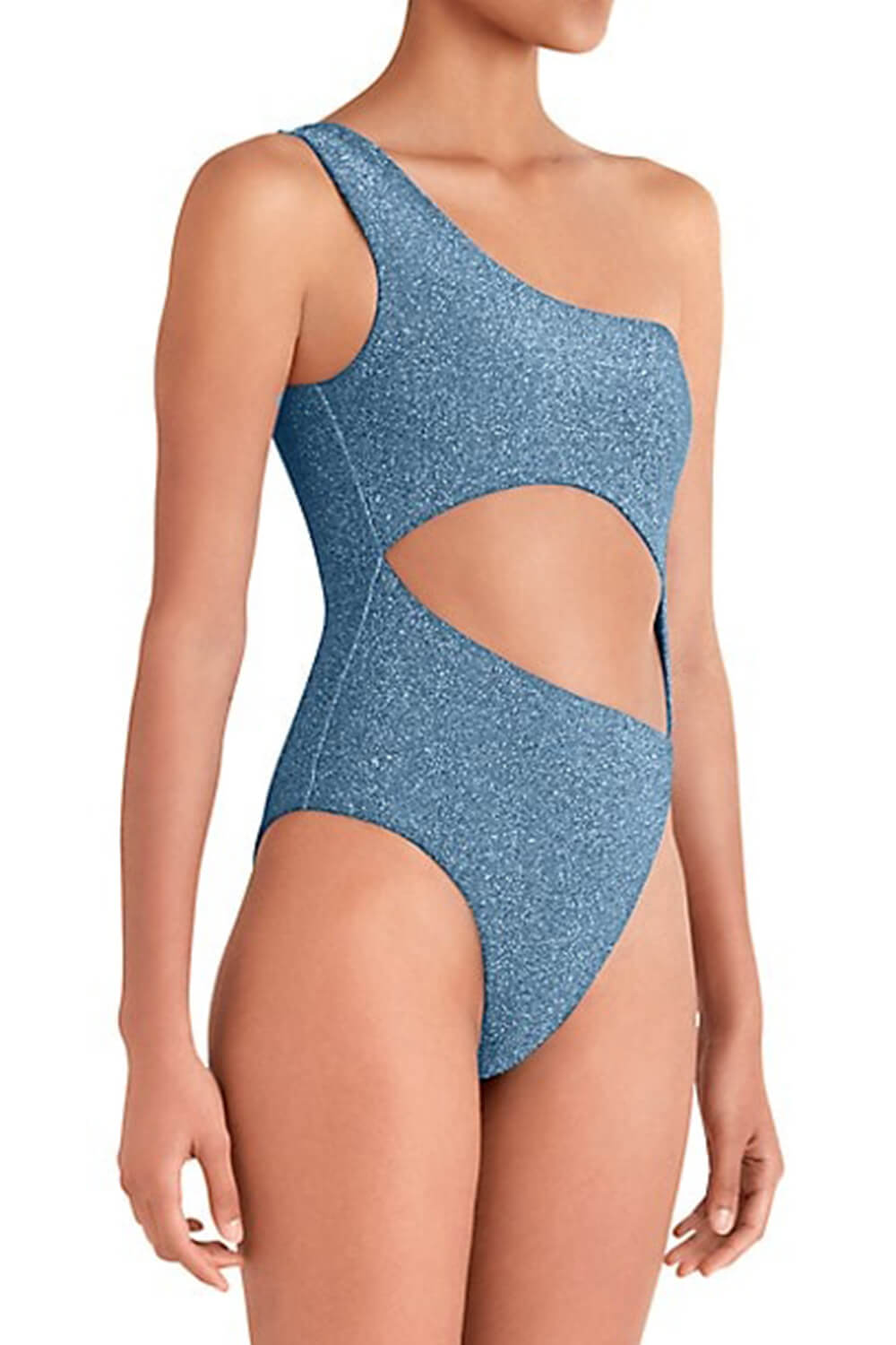 Metallic Blue Cut Out One-Shoulder One-Piece Swimsuit