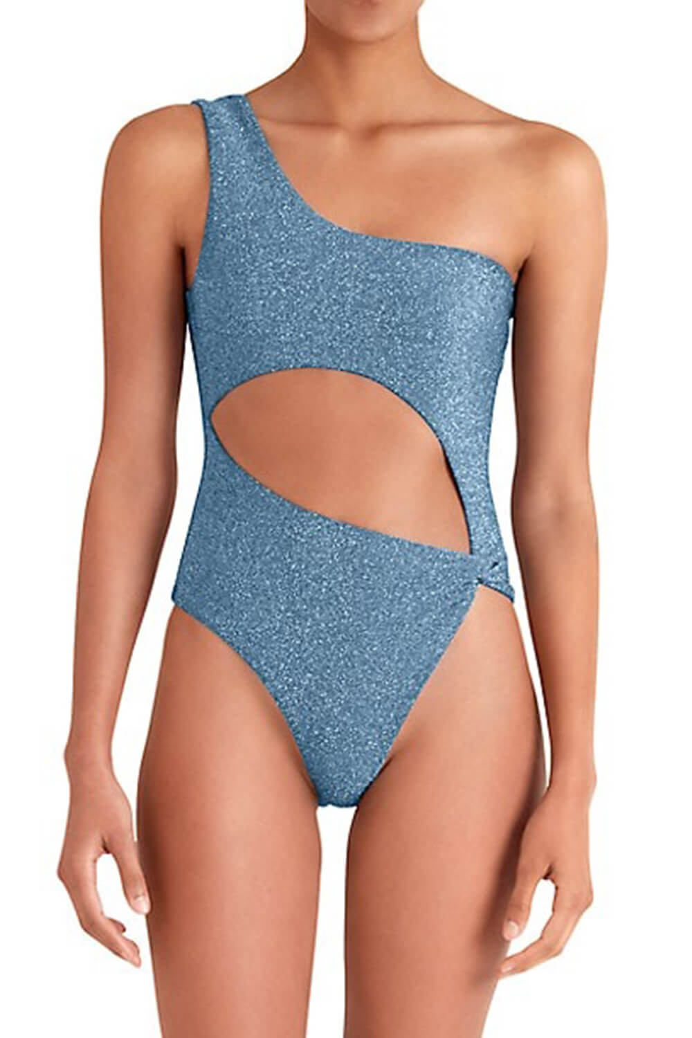 Metallic Blue Cut Out One-Shoulder One-Piece Swimsuit