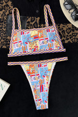 Printed Scoop Neck Bralette Tanga Bikini Set