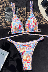 Printed Double Strap Triangle Bikini Set