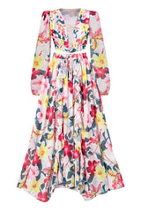 Floral Printed Cut-Out Plunge Tulle Long Sleeve One-Piece Swimsuit