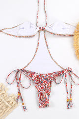 Paisley Print Bandeau Cut-Out Halter-Neck Tie Side One Piece Swimsuit