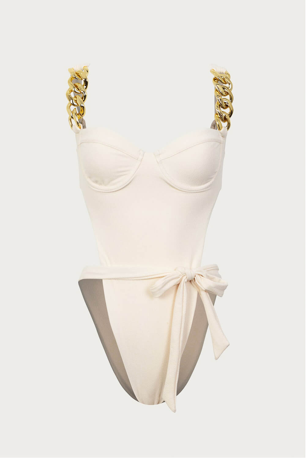 Underwire Wrap Around Gold Chain One Piece Swimsuit - Black/Cream