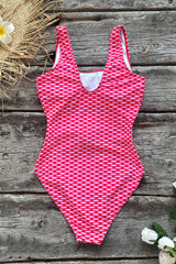 White Pink Contrast Belted One Piece Swimsuit
