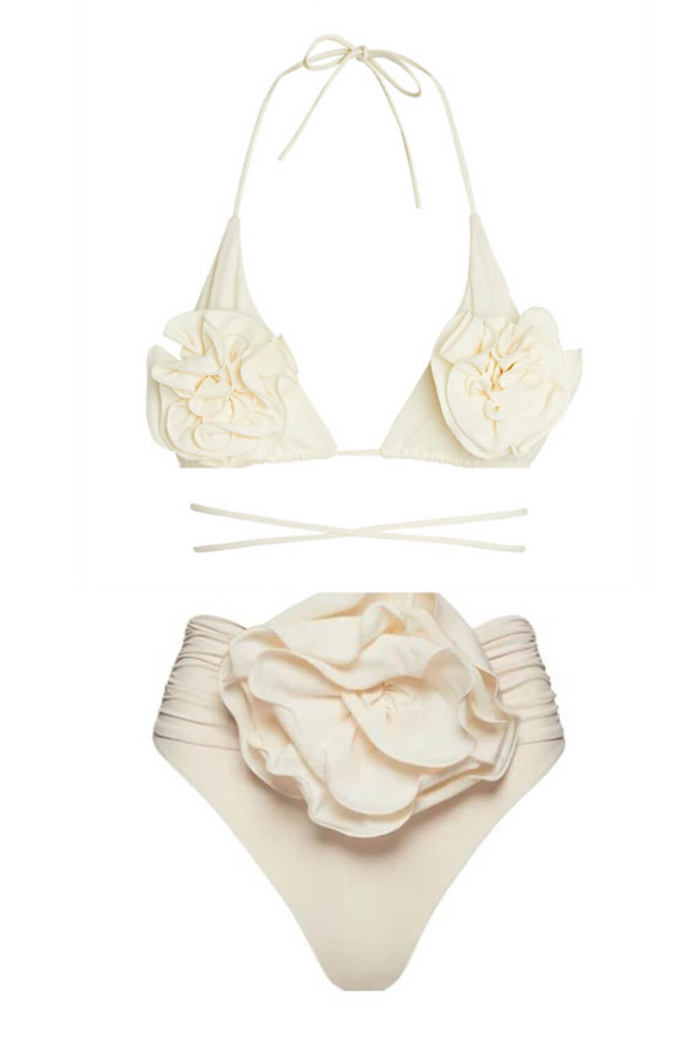 Rose Applique Wrap Tie Halterneck Triangle High-Wasited Bikini Set