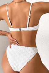 White Checkered Terry Towel High-Cut Bikini Set