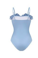 Light Blue Rosette Bustier One Piece Swimsuit
