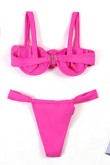 Rosette Shoulder Strap Underwire High-Cut Bikini Set