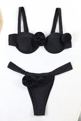 Rosette Shoulder Strap Underwire High-Cut Bikini Set