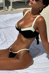 Black White Color Block Underwire Bikini Set