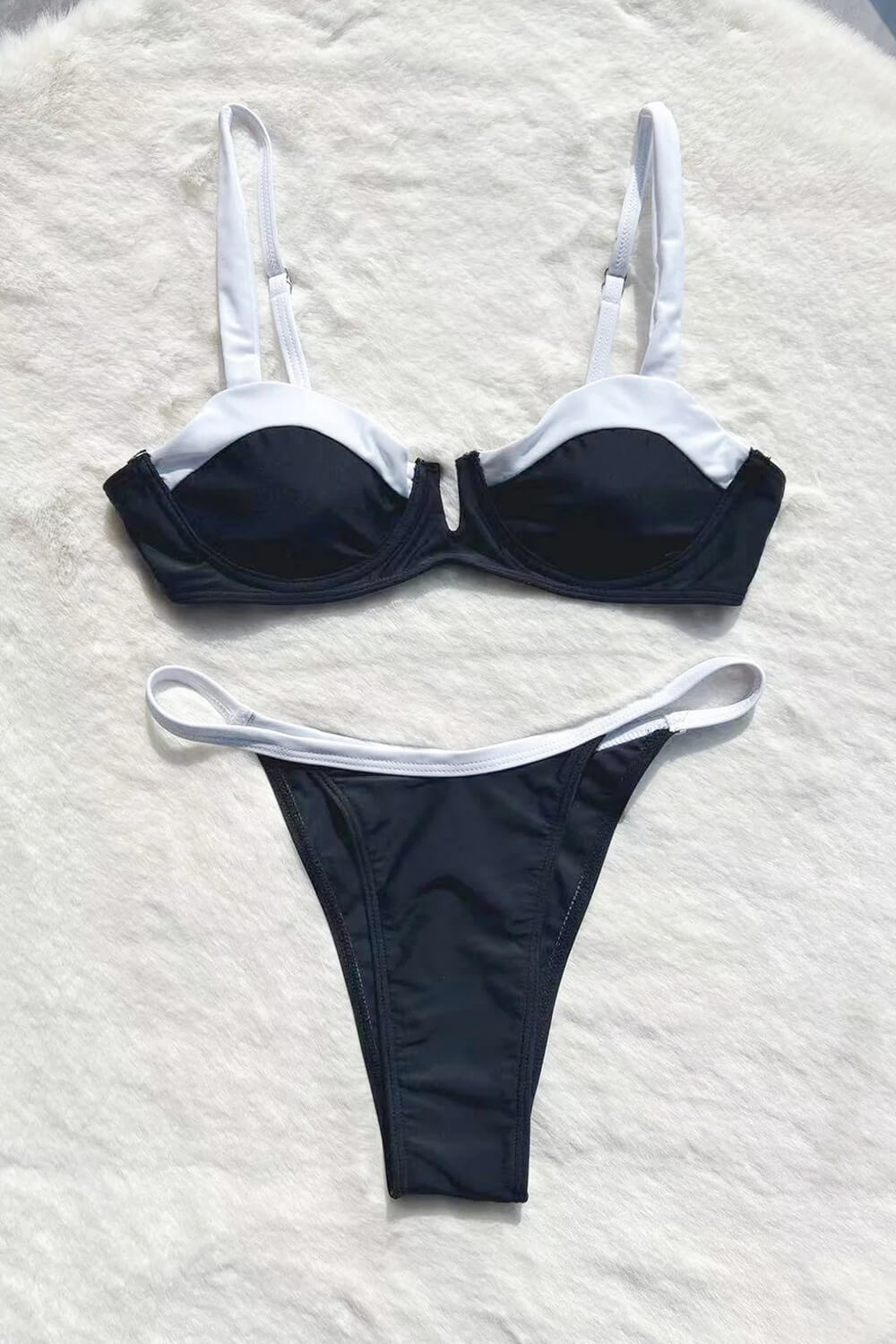 Black White Color Block Underwire Bikini Set